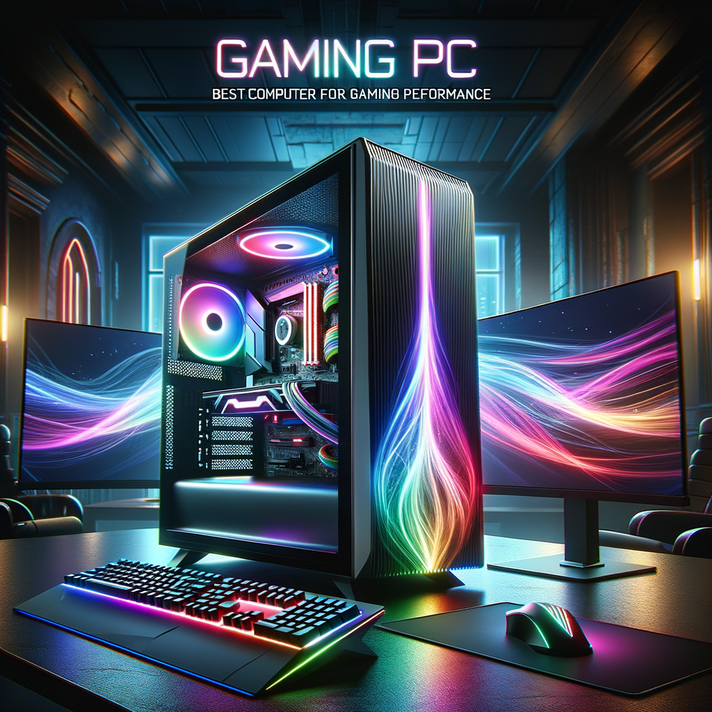 High-performance gaming PC with RGB lighting and dual monitors for immersive gaming.